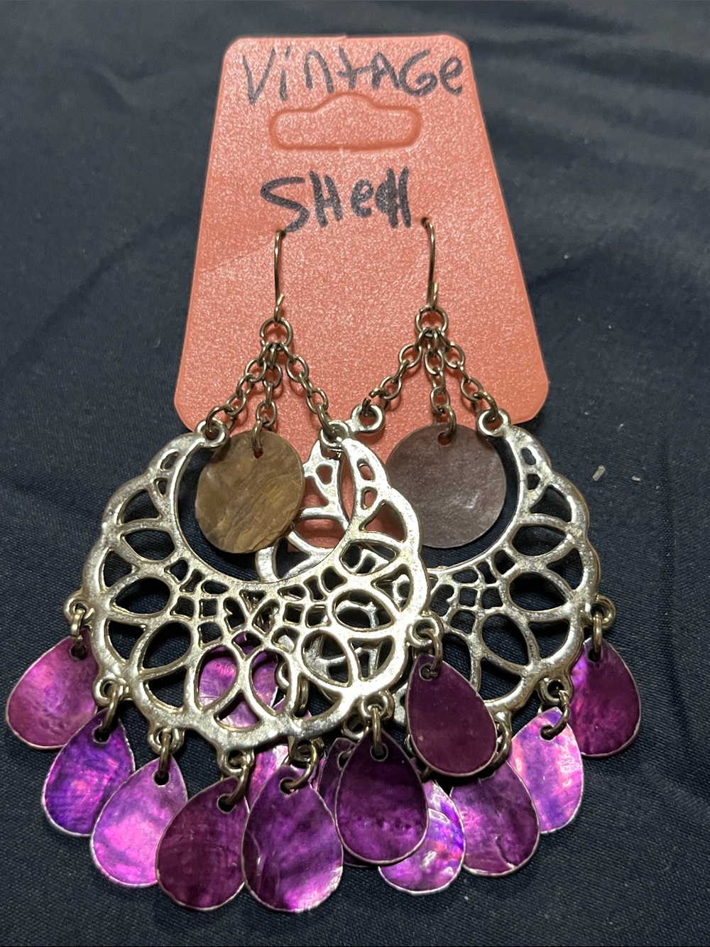 Boho Filigree Teardrop Dangle Earrings in Purple